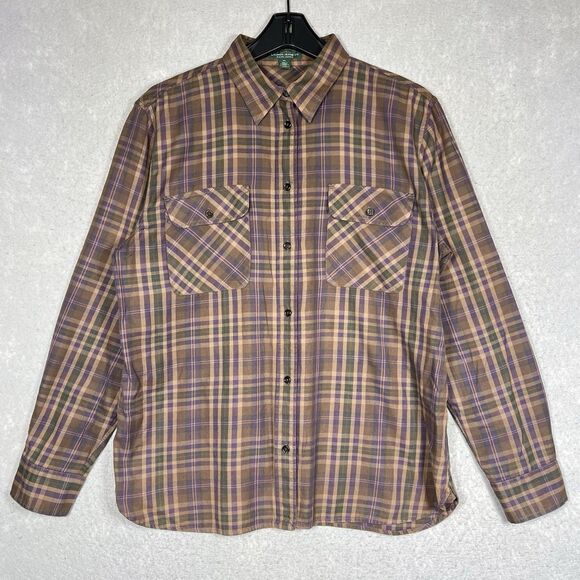 Lauren Ralph Lauren Tops - Vintage Lauren Ralph Lauren Plaid Tartan Brown Long Sleeve Shirt Women’s Size XL